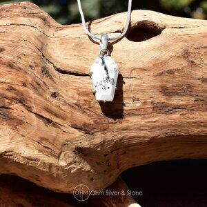 Sterling Silver Dendritic Opal Coffin Pendant – 925 Silver, Prong Setting